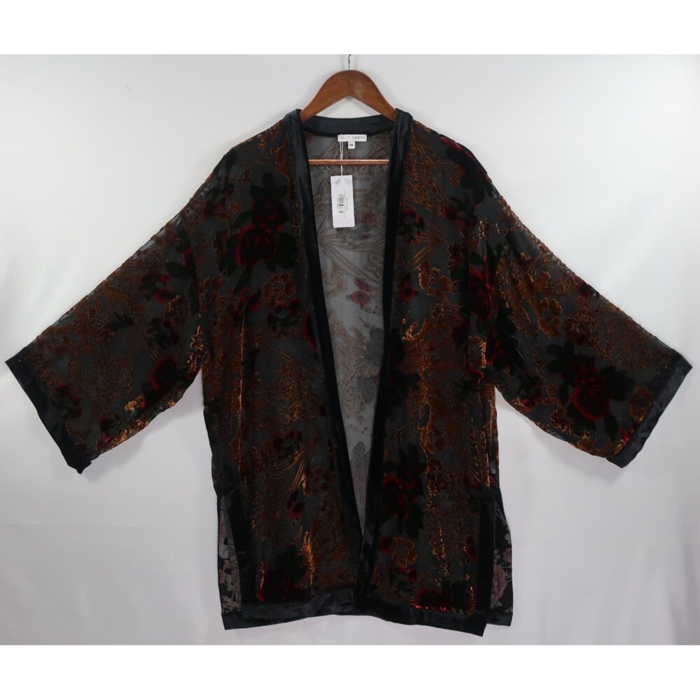 Baltic Born Burnout Velvet Jacket Size M/L Open Front Roses Boho Kimono 10 12 14